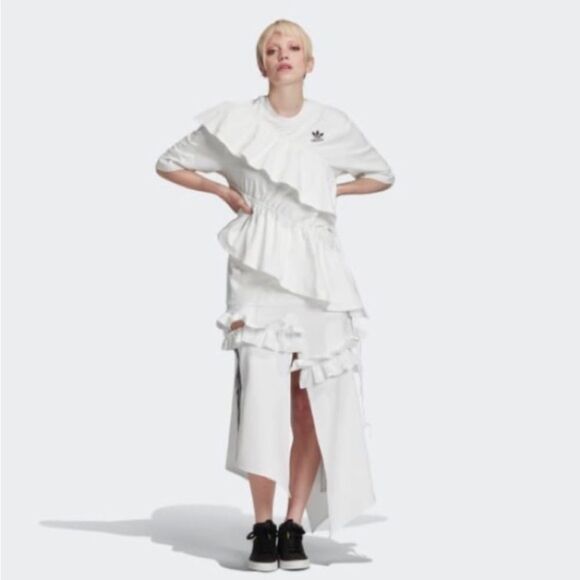 ADIDAS Originals X J-KOO Asymmetric Ruffle-trim Cotton-jersey T-shirt S - Picture 10 of 15